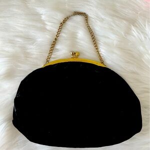VTG Black Velvet Satin Bag Folded Clutch Evening Purse Handbag  1950s